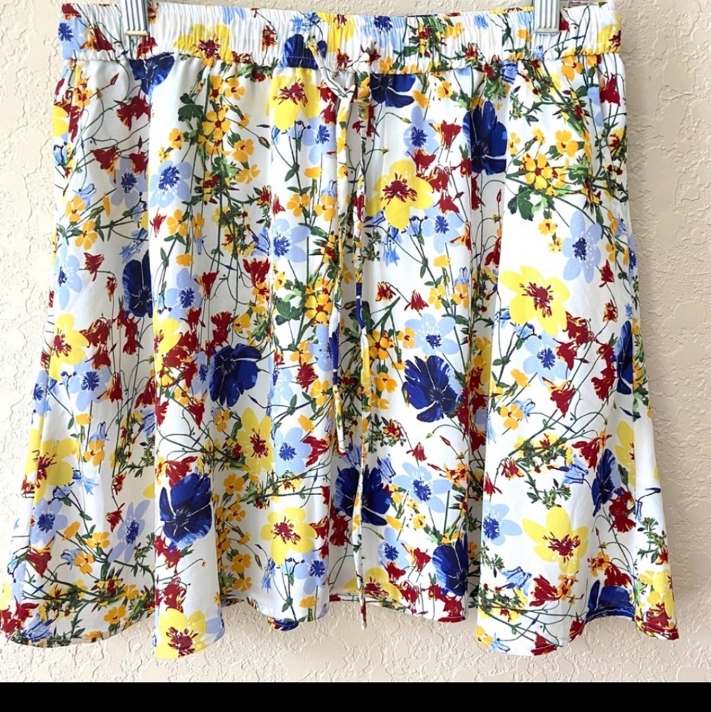 $90 BANANA REPUBLIC XL Cute Floral Lined Mini Skirt Elastic Waistband & Pockets